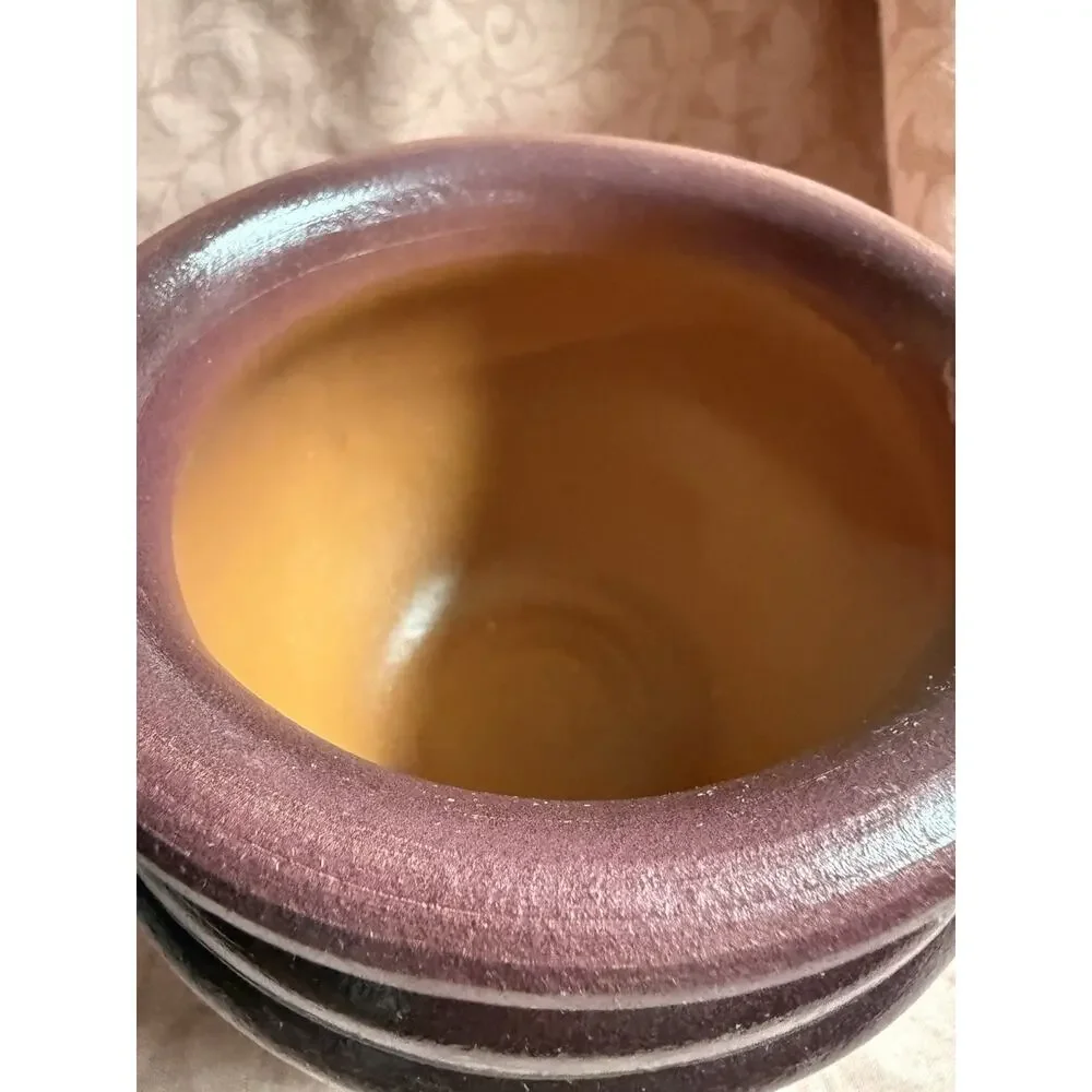 Vintage STEFANI Brazil Handmade Pottery Ribbed Maroon Jardiniere Planter Pot